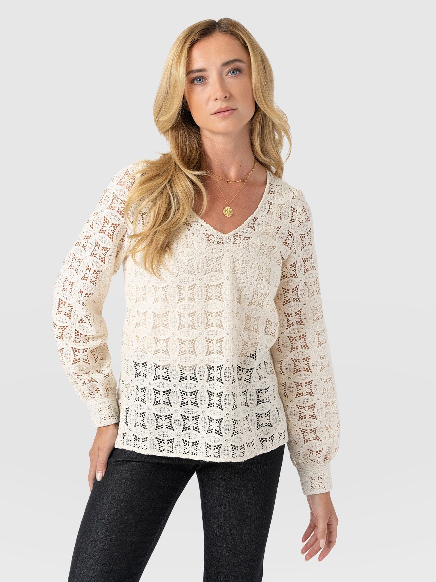 Ottilie V Neck Blouse - Cream Broderie - Women's Blouses | Saint + Sofia® EU